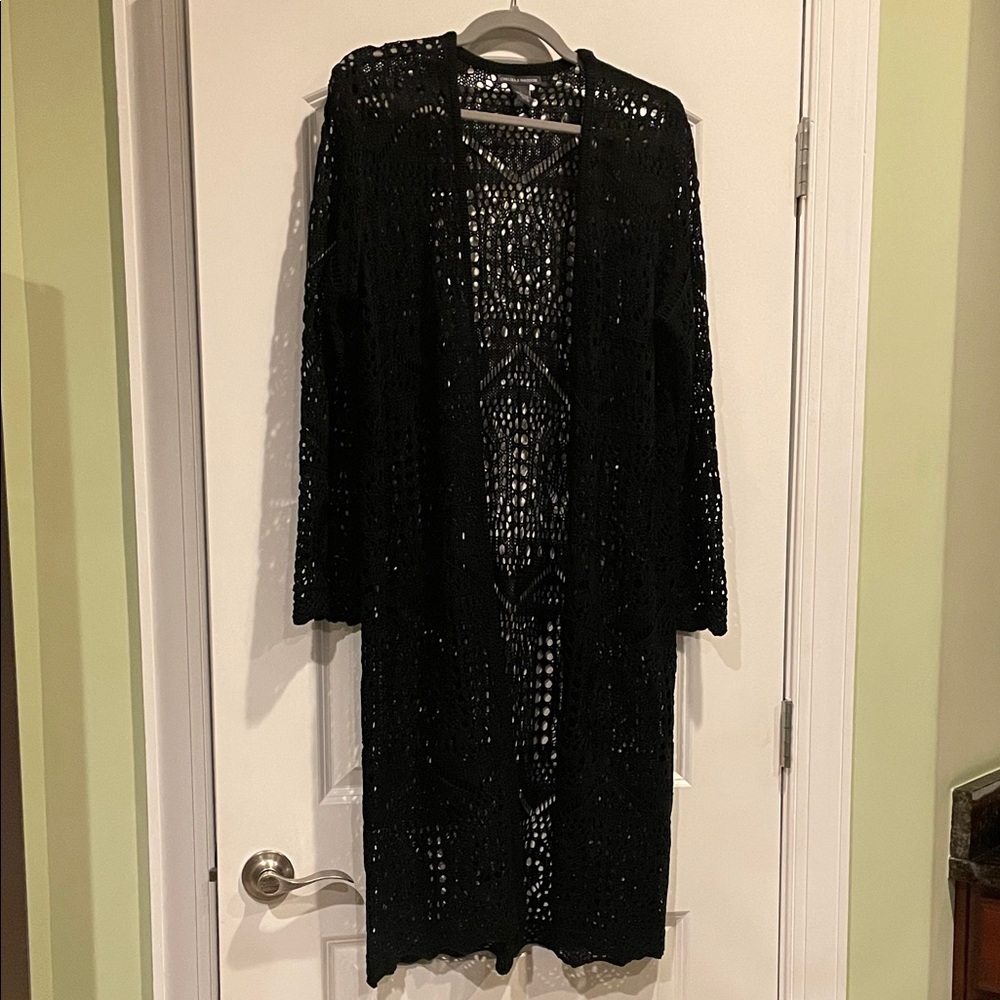 Chelsea & Theodore Black Open-Knit Cardigan